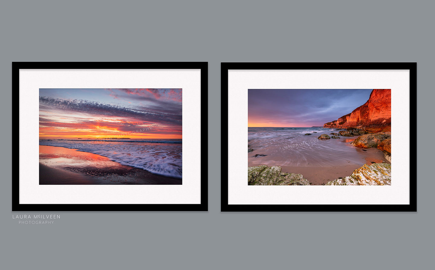 'The Skerries' & 'Sunset on the rocks' Prints Framed