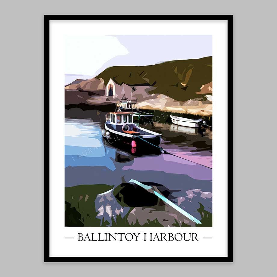 Ballintoy Harbour Vintage Style Poster