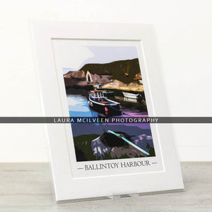 Ballintoy Harbour Vintage Style Poster